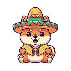Cartoon dog wearing a sombrero and holding two tacos.