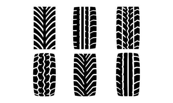 Collection of tire tread silhouettes for design concepts and industrial projects