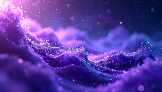 Glowing purple particles form ethereal waves