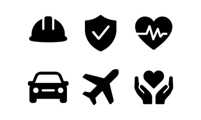 Set of safety and security icons with heart and travel symbols
