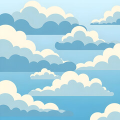 Fluffy Clouds in a Blue Sky Cartoon Illustration