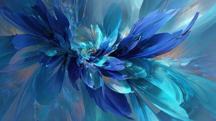 Abstract Blue Floral Design With Gold Sparkle