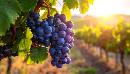 Fototapeta premium Vibrant grapes at sunset