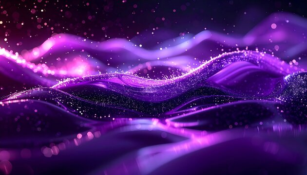 Glowing purple waves, sparkling particles
