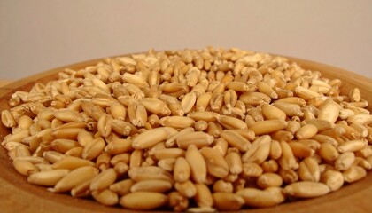 Wheat Grains on Wooden Plate.