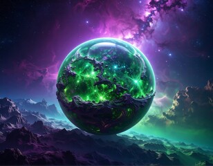 Floating orb in a vibrant nebula
