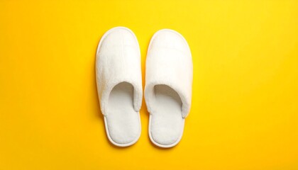 White Slippers on Yellow Background.