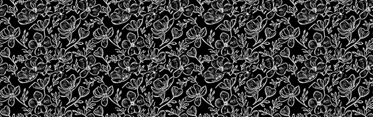 Abstract floral with palm leaves seamless pattern, black leaf pattern background.