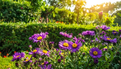 Naklejka premium Vibrant purple flowers in a garden