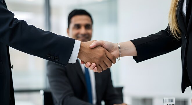 Close-up of executives shaking hands sealing a successful business partnership deal