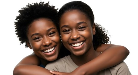 Close-up of smiling people hugging each other with transparent background