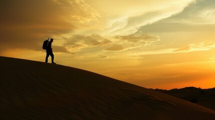 Fototapeta premium Summer Travel Adventures: Hiking Mountains, Walking Desert Dunes & Beach Couples at Sunset