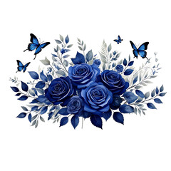  floral bouquets of navy roses and leaves. 
