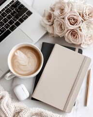 Workspace With Coffee And Flowers