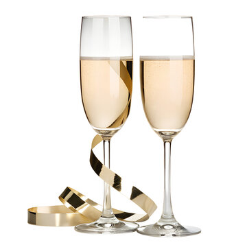 Two glasses of champagne isolated on white background