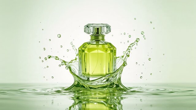 Lime splash perfume bottle in dynamic motion