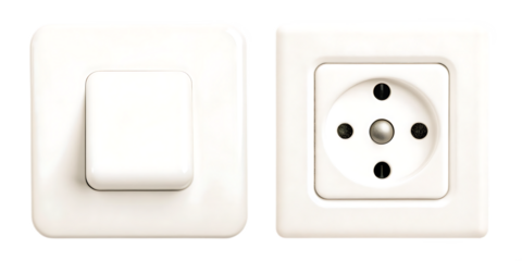 White light switch and power outlet isolated on a transparent background electric switch