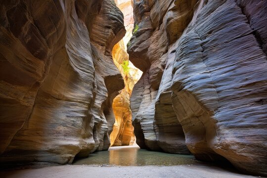 Sunlight streams into a narrow canyon - Powered by Adobe