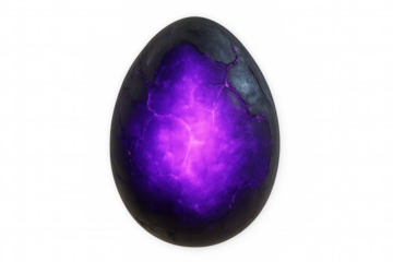 Dragon egg glowing with purple light, powerful magic energy, fantasy creature hatching, mystical power symbol