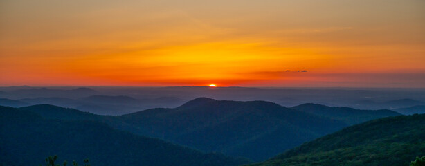 Orange Dawn Breaks the Layers of Blue Ridge Mountains in Shenandoah