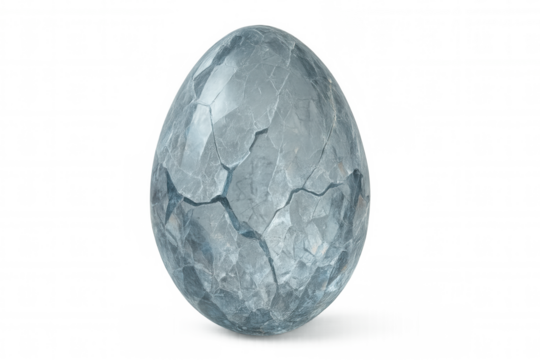 Ice dragon egg cracking with visible fragments, representing rebirth and emerging life on a transparent background