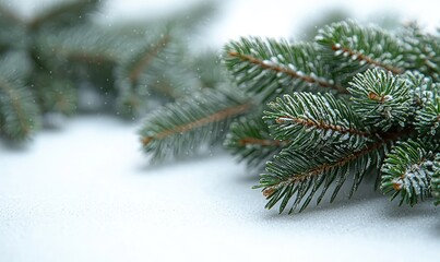 Frosty pine branches on snow