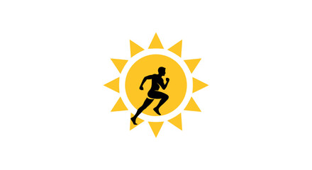 Vector SVG Design of Running Person Silhouette Inside Yellow Sun Icon Flat Design