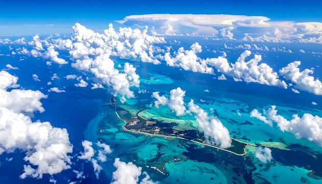 Aerial view of tropical islands and turquoise waters - Powered by Adobe