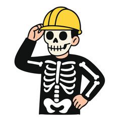 Skeleton construction worker cartoon illustration hard hat costume cheerful safety