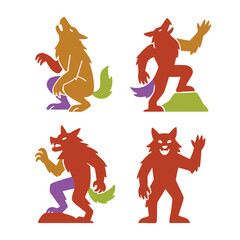 Werewolf silhouette cartoon animal monster scary Halloween isolated colorful playful