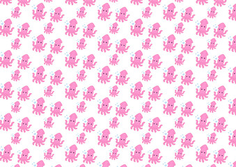Seamless Pattern Cute Pink Squid Illustration Ocean Animal Minimalist Aesthetic Digital Design