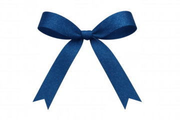 Elegant blue decorative gift bow with long ribbons isolated on transparent background for celebration and design projects