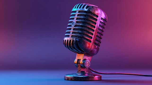 Vintage Microphone With Neon Lighting