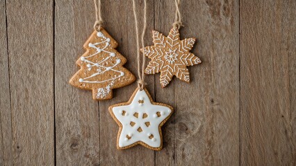 christmas cookies on wooden background