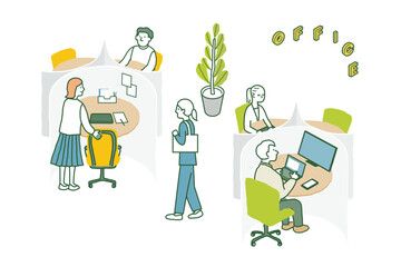 パーテーションのあるオフィス　アイソメトリック　ベクターイラスト