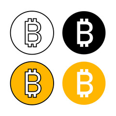 Bitcoin Icon . in stroke, black and colored vectors collection isolated on white background.