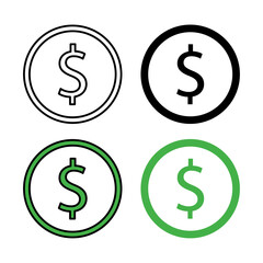 Dollar Icon . in stroke, black and colored vectors collection isolated on white background.