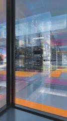 Obraz premium Cityscape Night View Through Modern Window