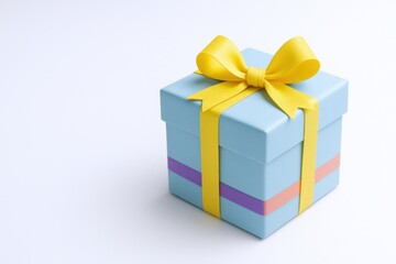 Obraz premium Charming Light Blue Gift Box with Yellow Bow, Elegant Minimalist Design for Celebrations and Special Occasions