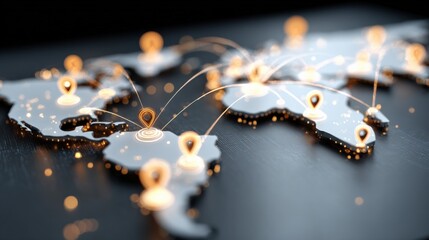 Global Network Connection: World Map with Location Pins, Representing International Communication and Connectivity