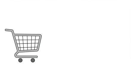 A gray shopping cart stands on white background, suggesting it is ready to be filled with groceries for future purchase. Black friday concept.Copy space.