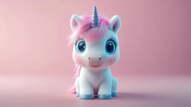 Pink unicorn stuffed animal on pink background