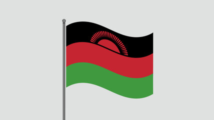 Malawi Flag Waving on a Pole - Vector Illustration of the National Symbol