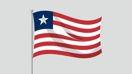 Liberian Flag Vector Illustration Waving in the Wind on Light Grey Background