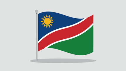 Obraz premium Namibia national flag waving on a pole with sun symbol - vector illustration