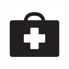 Obraz premium Simple black and white medical kit illustration perfect for healthcare and emergency concepts showcasing first aid equipment with a clean and minimal design