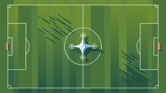 Soccer Field Illustration with Drone Aerial View Minimalist Sport Concept