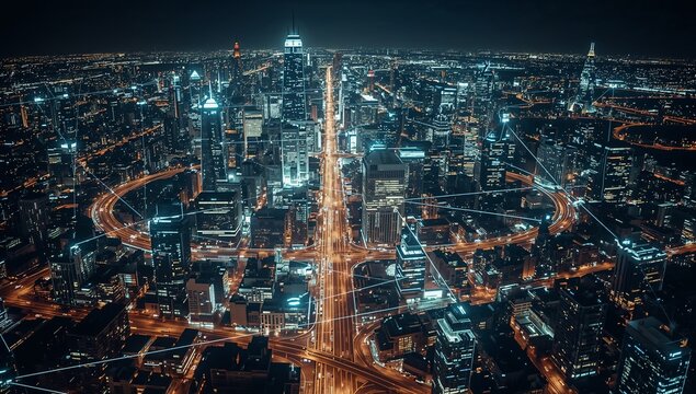 Futuristic Urban Grid at Night - Powered by Adobe