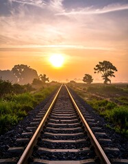 Sunrise over train tracks