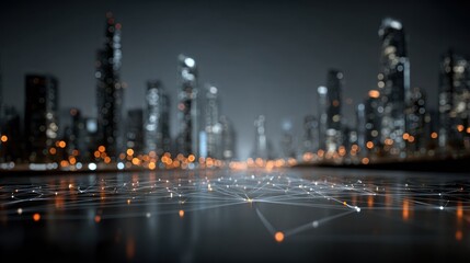 Nighttime cityscape with network connection overlay representing digital transformation
